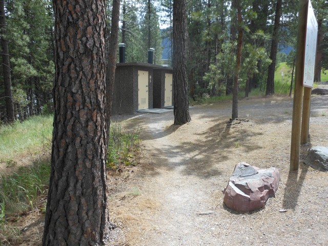 picture showing Pathway to latrines.  Access from edge of road has a 7% slope and up to a 5% cross slope.