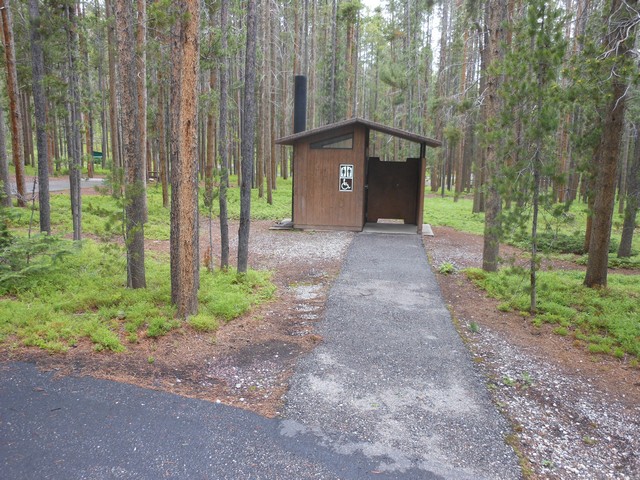 picture showing This accessible latrine is 150' from campsite #C57.  Max slope is 3.8% and cross slope 1.7%.
