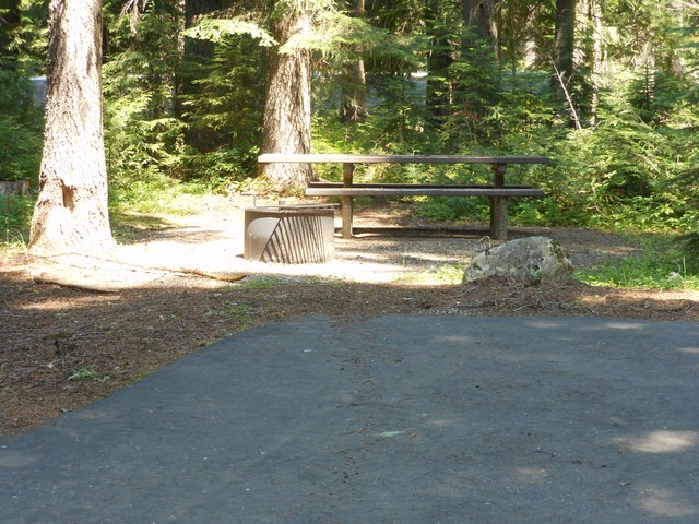 picture showing Campsite # 21, with accessible table and grill.