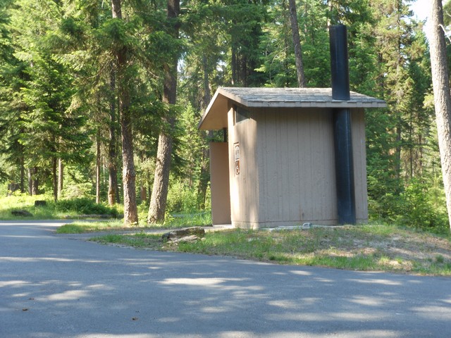 picture showing Accessible latrine 95' away from #11.  Slope is 10%, cross 7.5% from campsite #11.  