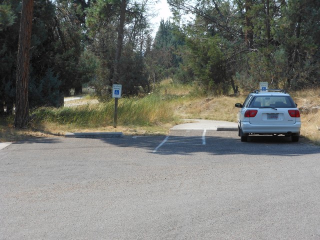 picture showing Two accessible parking spaces located in the boat launch parking lot.  Also, provides good access for the group picnic shelter.