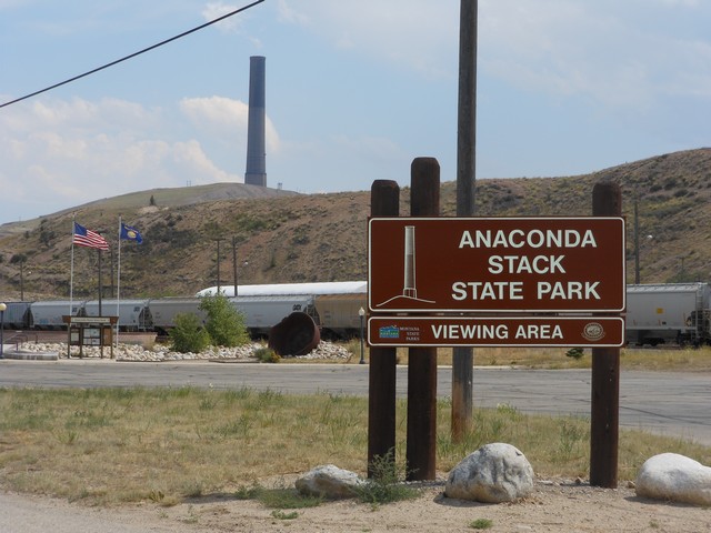 picture showing The Anaconda Stack, one of the tallest free-standing brick structures in the world at 585' tall.