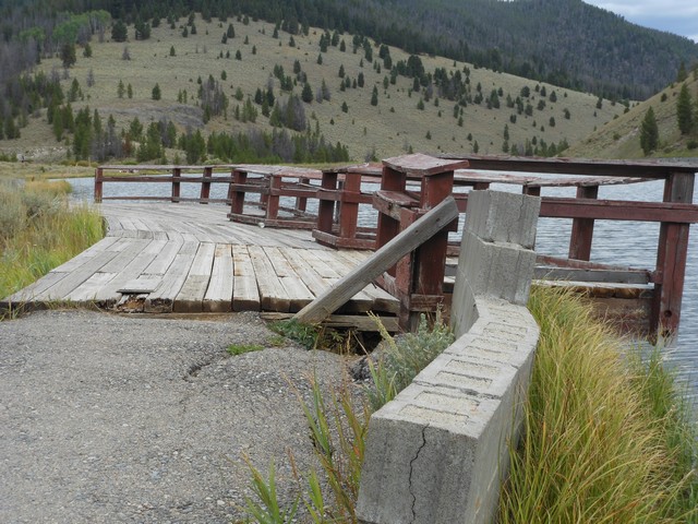 picture showing Fishing platform that is in desperate need of repair/replacement.