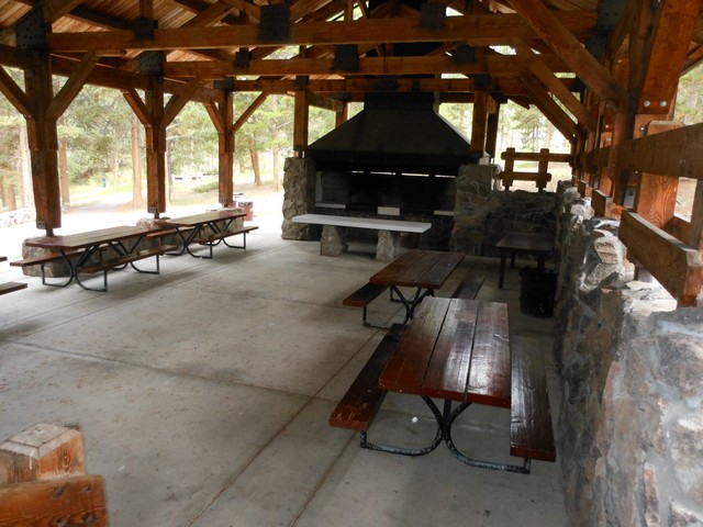 picture showing View inside picnic shelter.