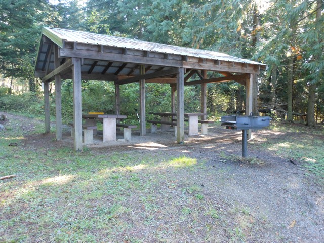 picture showing Picnic shelter, although both tables do not meet accessibility standards.