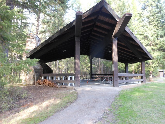 picture showing Group Use picnic shelter #1.  It can be reserved for group events.