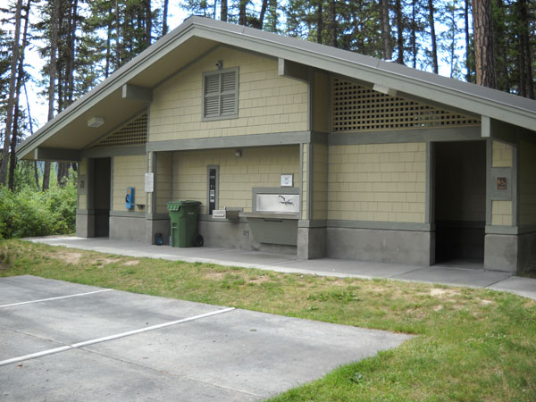 picture showing Restroom facility near unit A24.  There is an accessible shower unit in both the men's and women's restrooms.