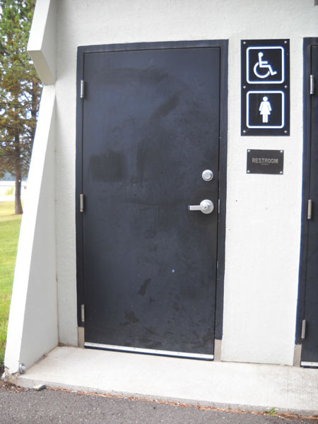 picture showing Picture showing tread obstacle at restroom entrance.